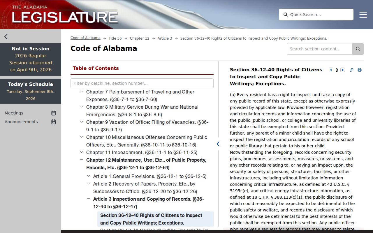 Alabama public access law for Butler County warrant records