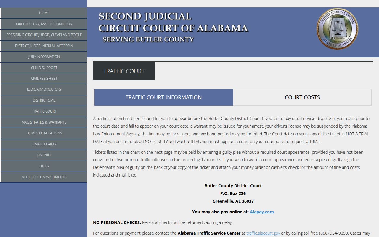 Butler County traffic warrant court payment and missed-date warning